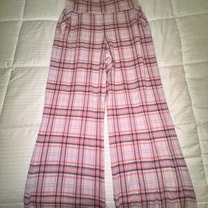 CAbi Pink and Red Trousers Lightweight Plaid Design